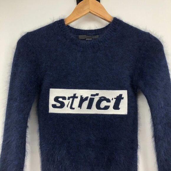 Alexander Wang  Strict embroidered Blue white Angora Wool ‘shrunken’ sweater XS - Picture 5 of 16